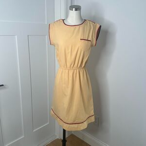 Vintage 70s Button Shoulder Peach Dress - Cinched Waist - Small